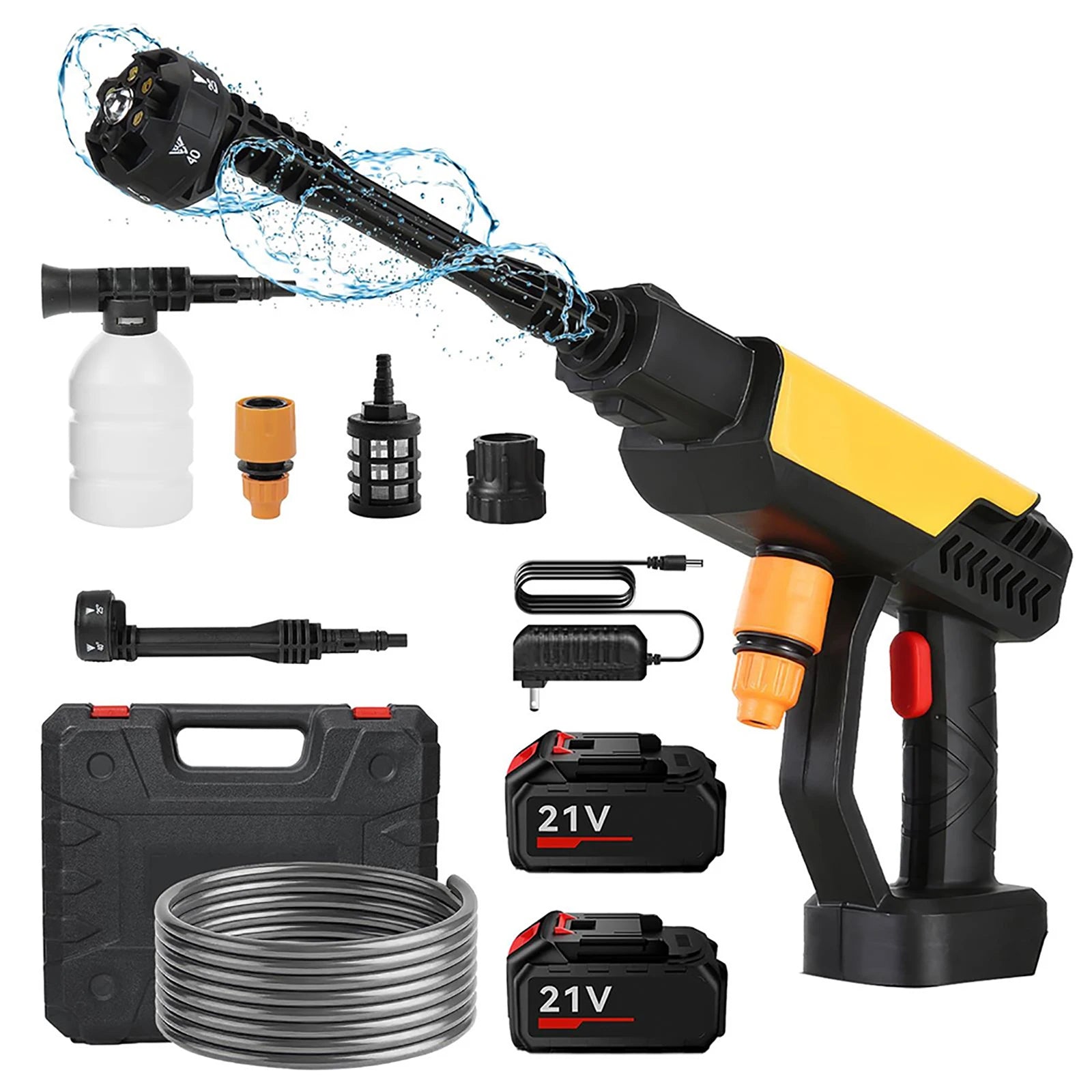 70Bar Cordless Electric High Pressure Wash 6 IN 1 Car Wash Water Gun clean Garden Irrigation Tool With 2PCS 21V Battery
