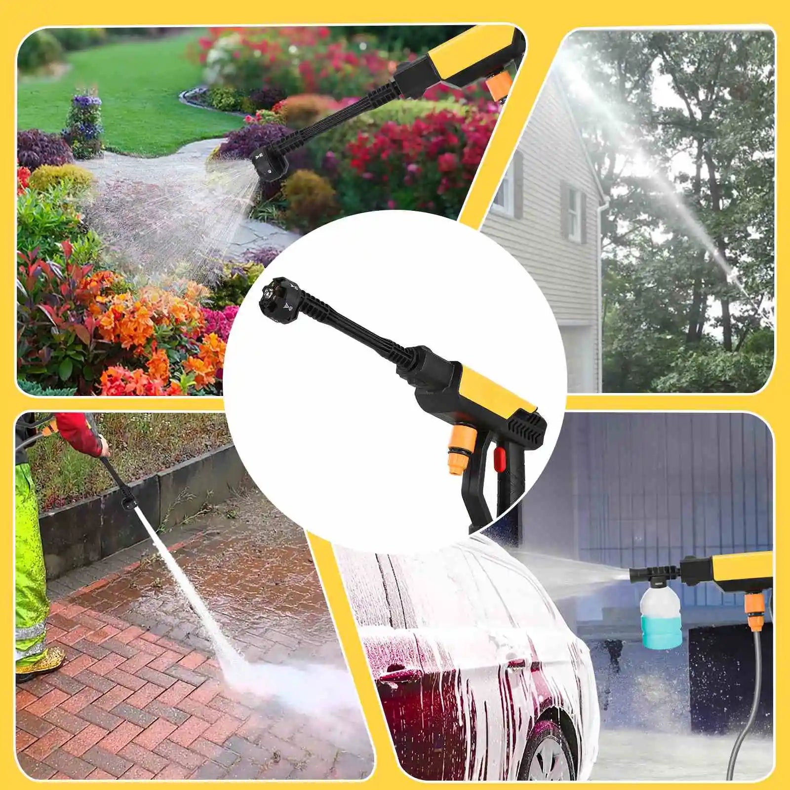 70Bar Cordless Electric High Pressure Wash 6 IN 1 Car Wash Water Gun clean Garden Irrigation Tool With 2PCS 21V Battery